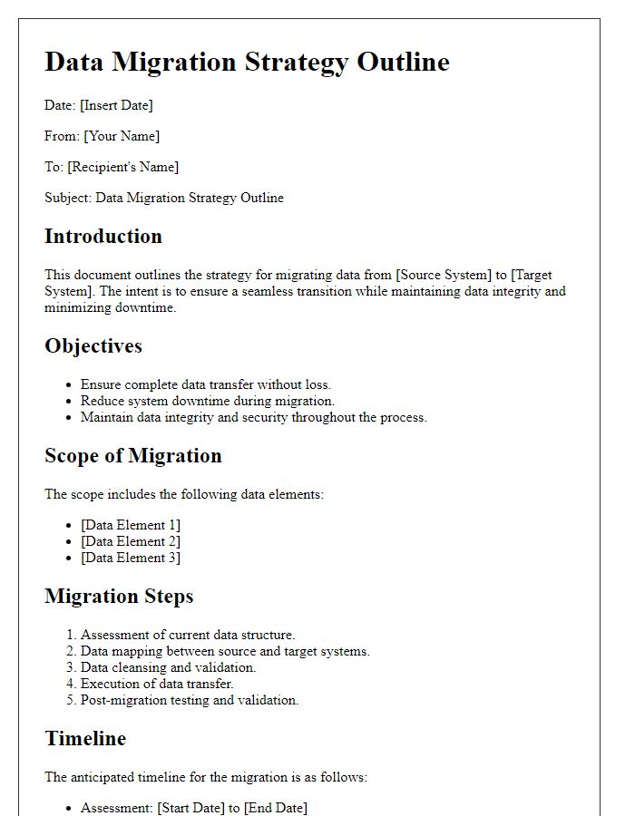 Letter template of data migration strategy outline