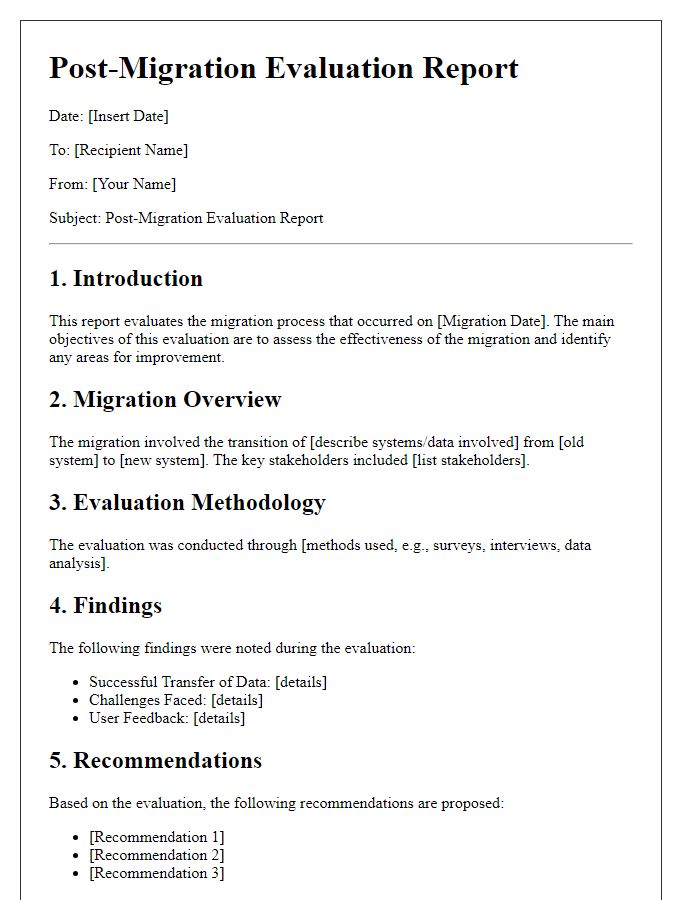 Letter template of post-migration evaluation report