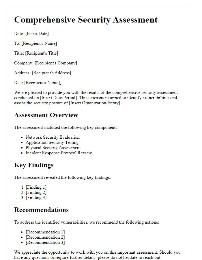 Letter template of comprehensive security assessment