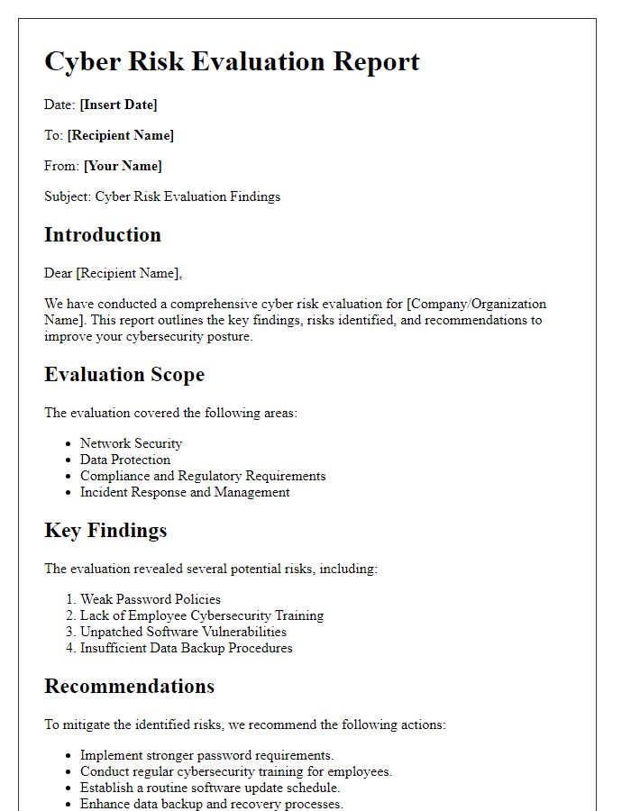 Letter template of cyber risk evaluation