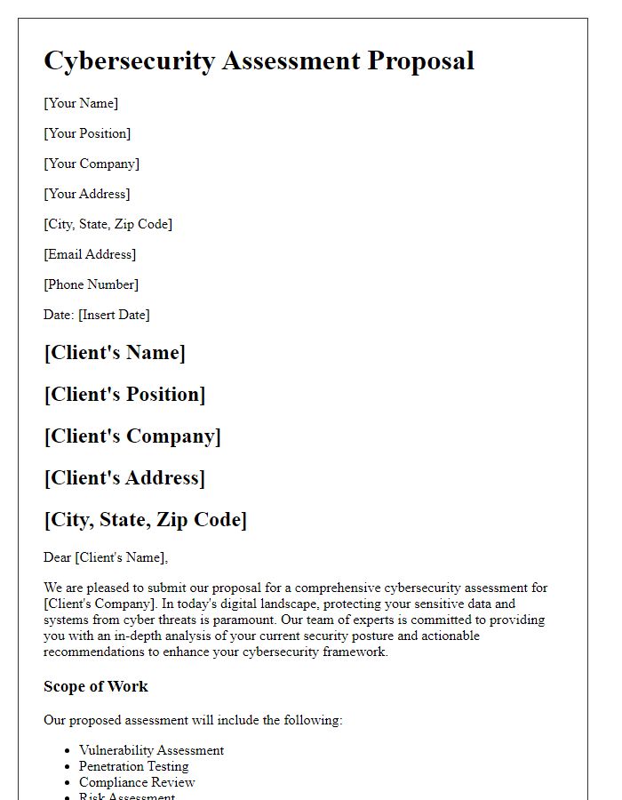 Letter template of cybersecurity assessment proposal