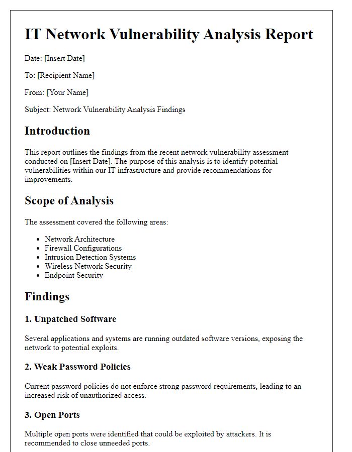 Letter template of IT network vulnerability analysis