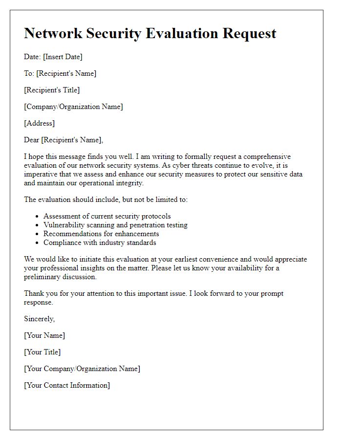 Letter template of network security evaluation request
