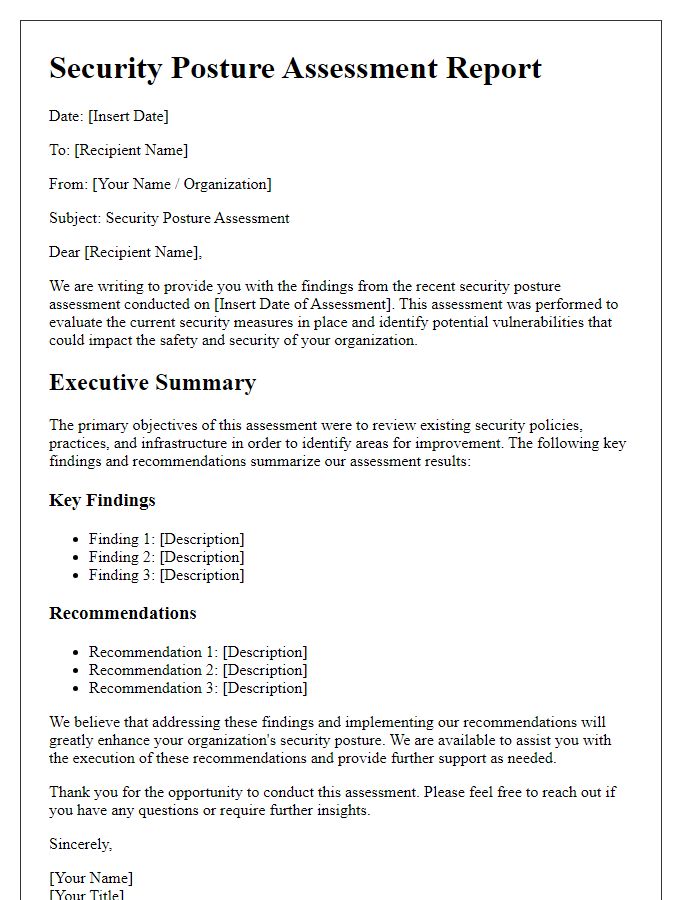 Letter template of security posture assessment