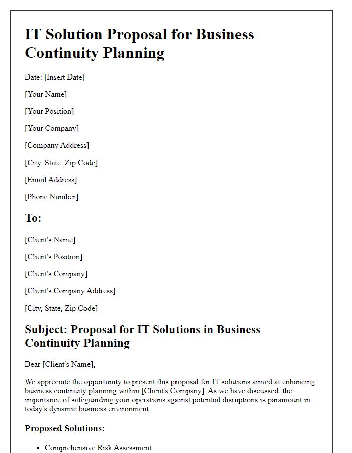 Letter template of IT solution proposal for business continuity planning.