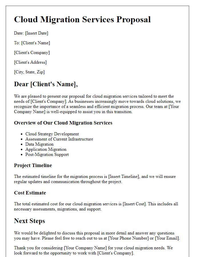 Letter template of IT solution proposal for cloud migration services.