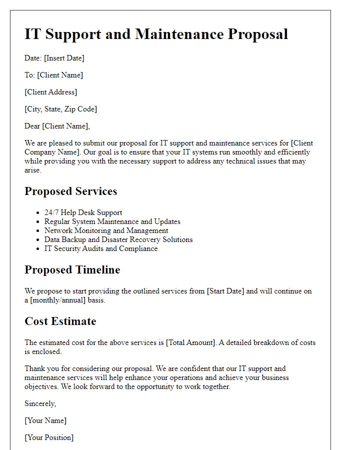 Letter template of IT solution proposal for IT support and maintenance.