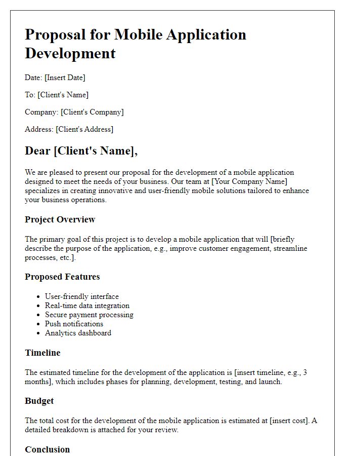 Letter template of IT solution proposal for mobile application development.