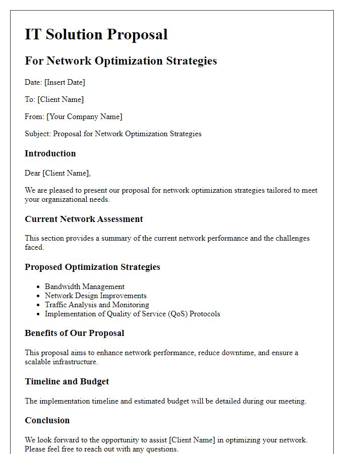 Letter template of IT solution proposal for network optimization strategies.