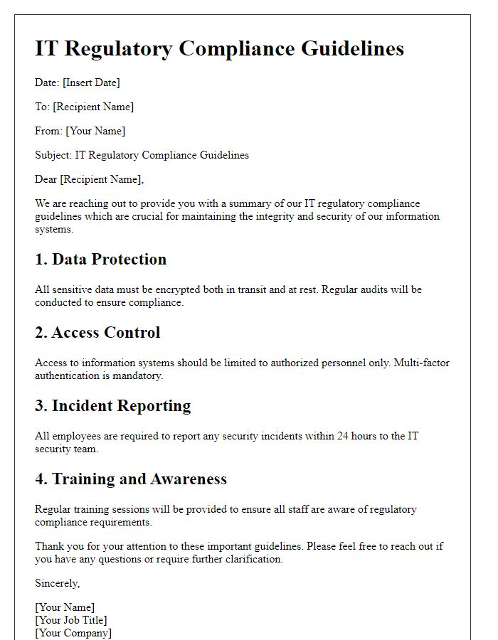 Letter template of IT regulatory compliance guidelines.