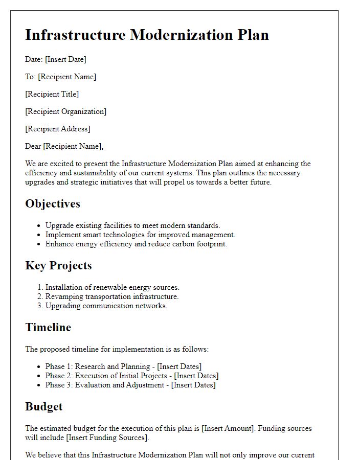 Letter template of infrastructure modernization plan