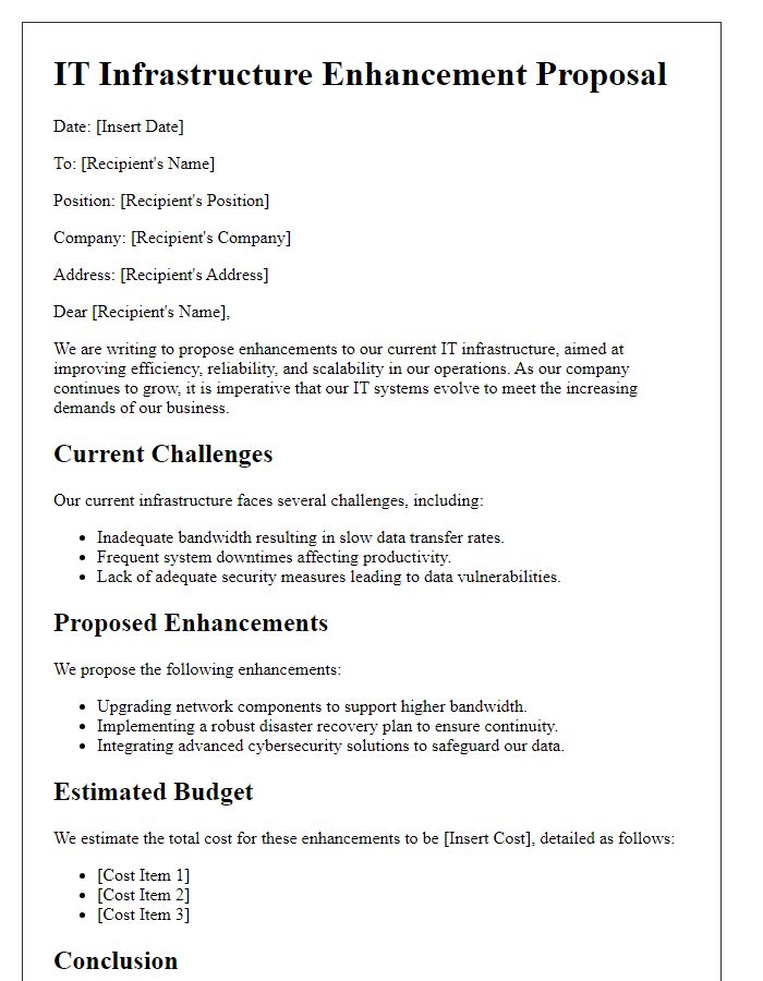 Letter template of IT infrastructure enhancement proposal