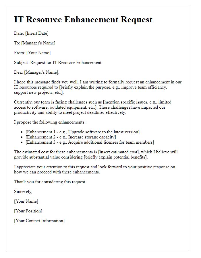 Letter template of IT resource enhancement request