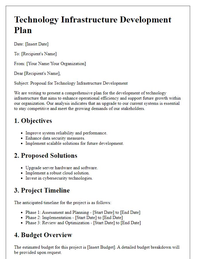 Letter template of technology infrastructure development plan