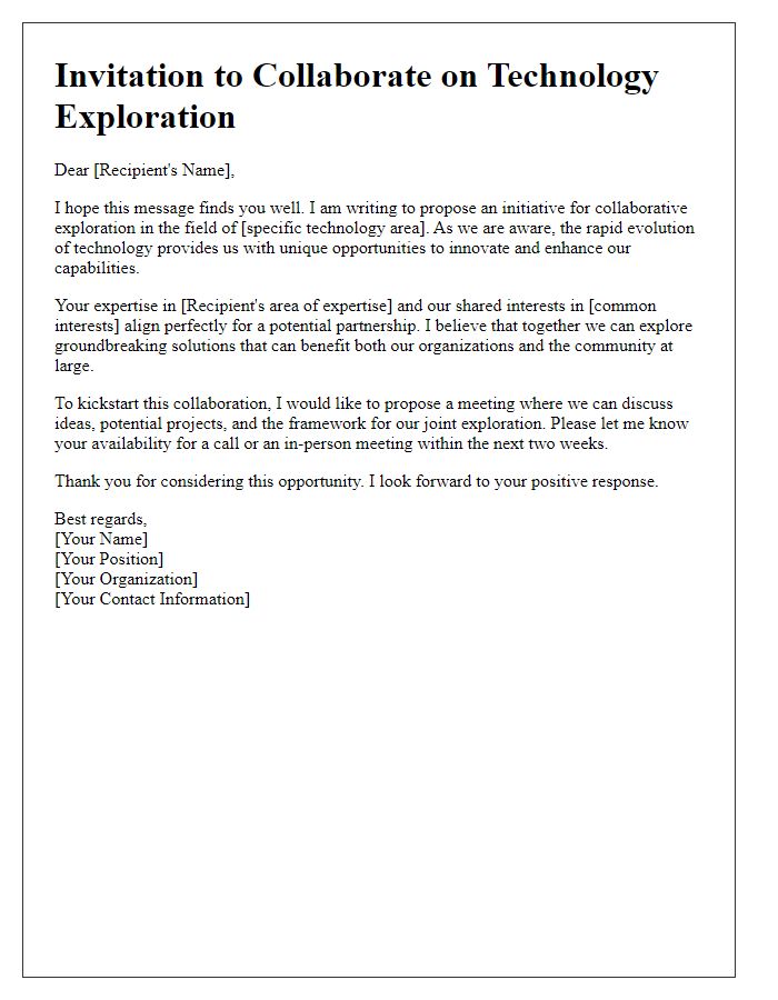 Letter template of initiative for collaborative tech exploration.