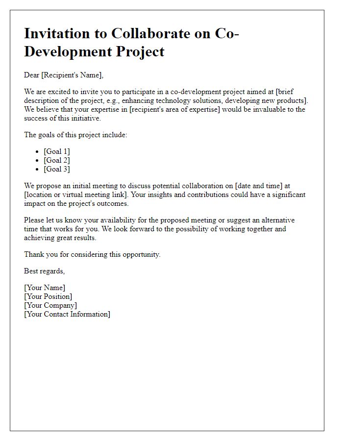 Letter template of invitation for co-development project.