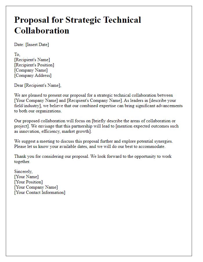 Letter template of proposal for strategic technical collaboration.