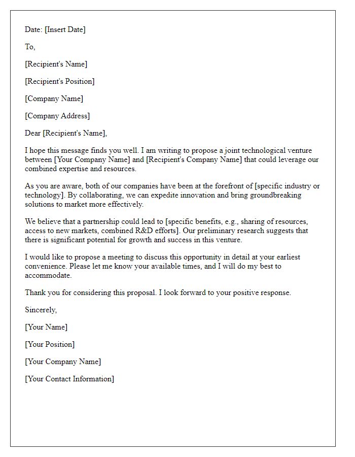 Letter template of request for joint technological venture.