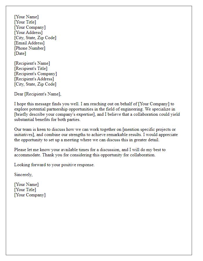 Letter template of solicitation for engineering partnership discussion.