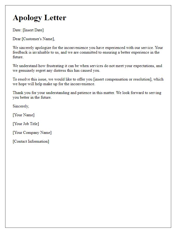 Letter template of customer service apology letter