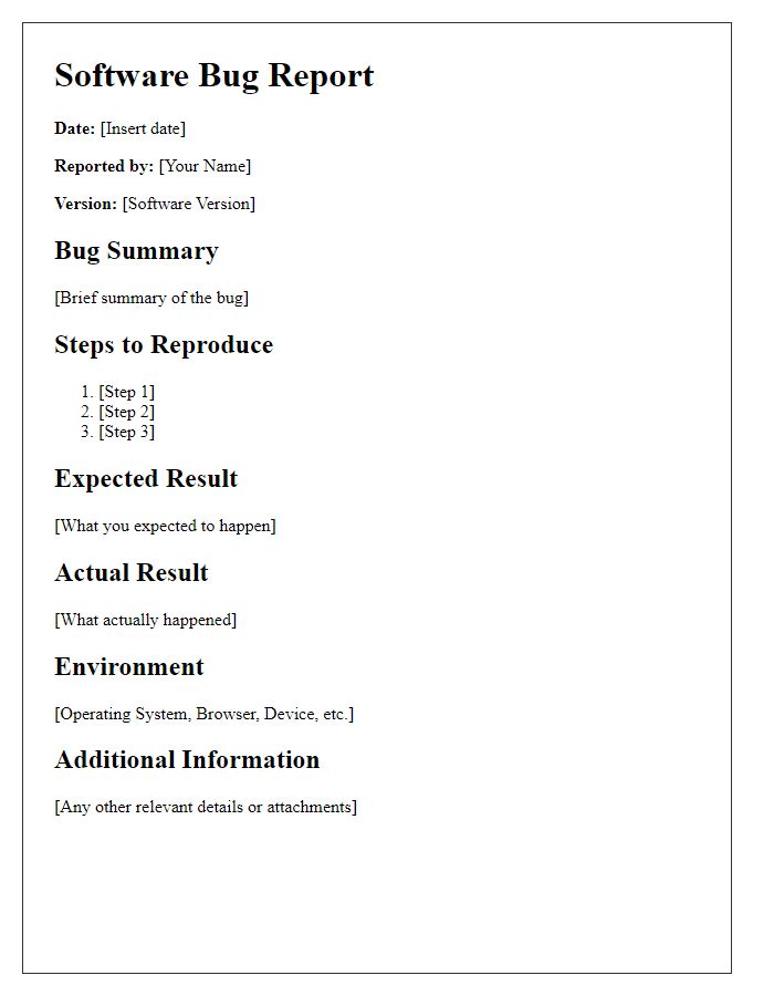 Letter template of software bug report