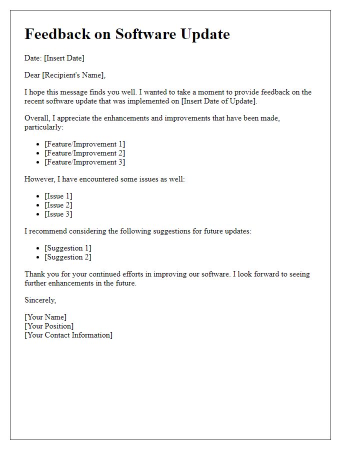 Letter template of software update feedback