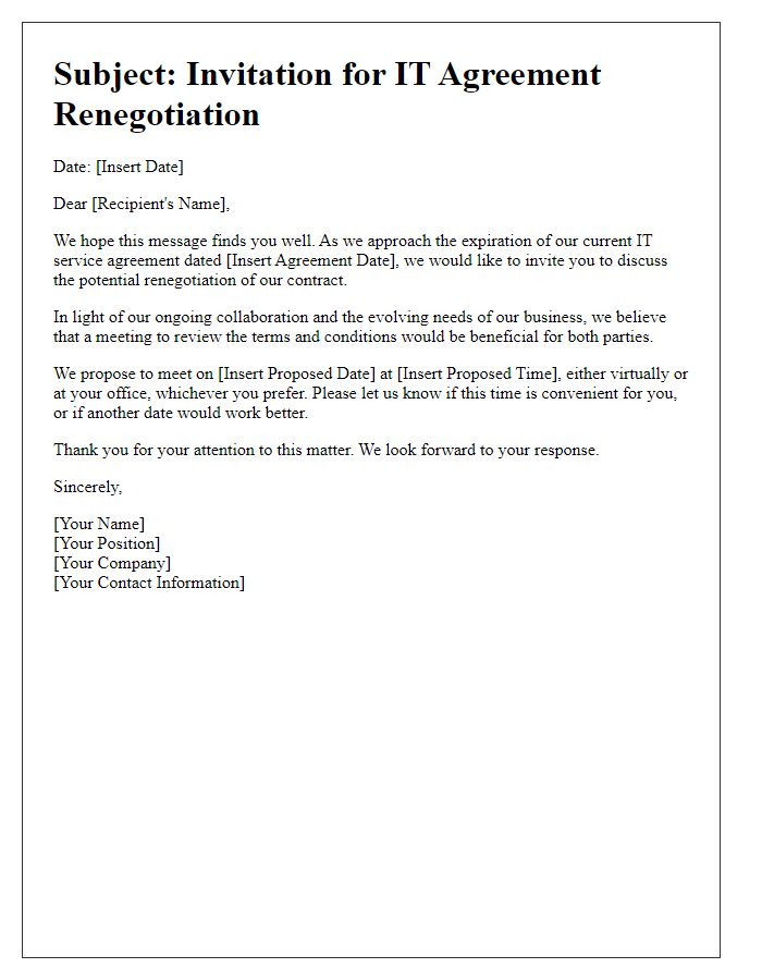 Letter template of IT agreement renegotiation invitation