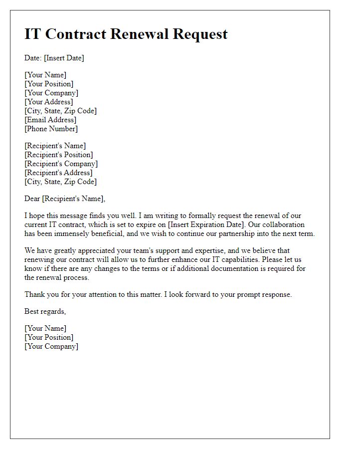 Letter template of IT contract renewal request