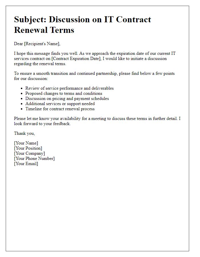 Letter template of IT contract renewal terms discussion