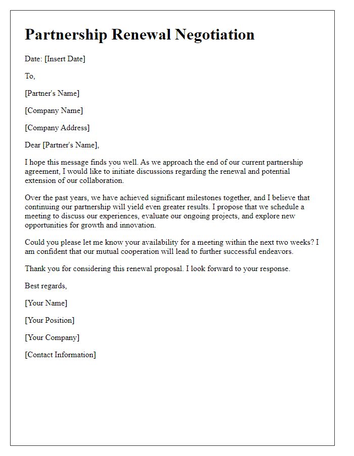 Letter template of IT partnership renewal negotiation