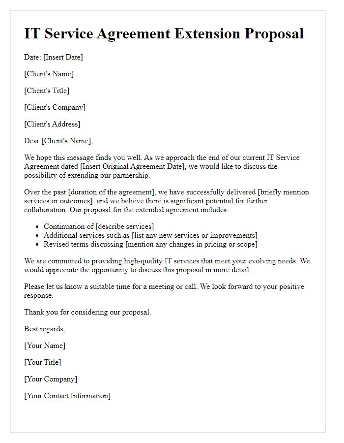 Letter template of IT service agreement extension proposal