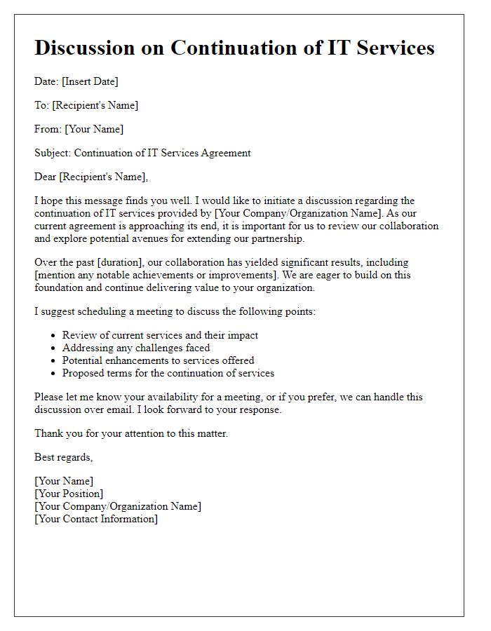 Letter template of IT services continuation discussion