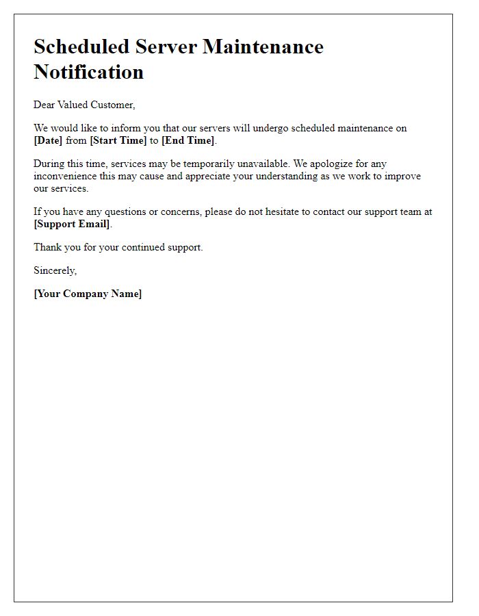 Letter template of Notification for Scheduled Server Maintenance