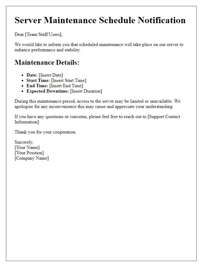 Letter template of Server Maintenance Schedule Notification