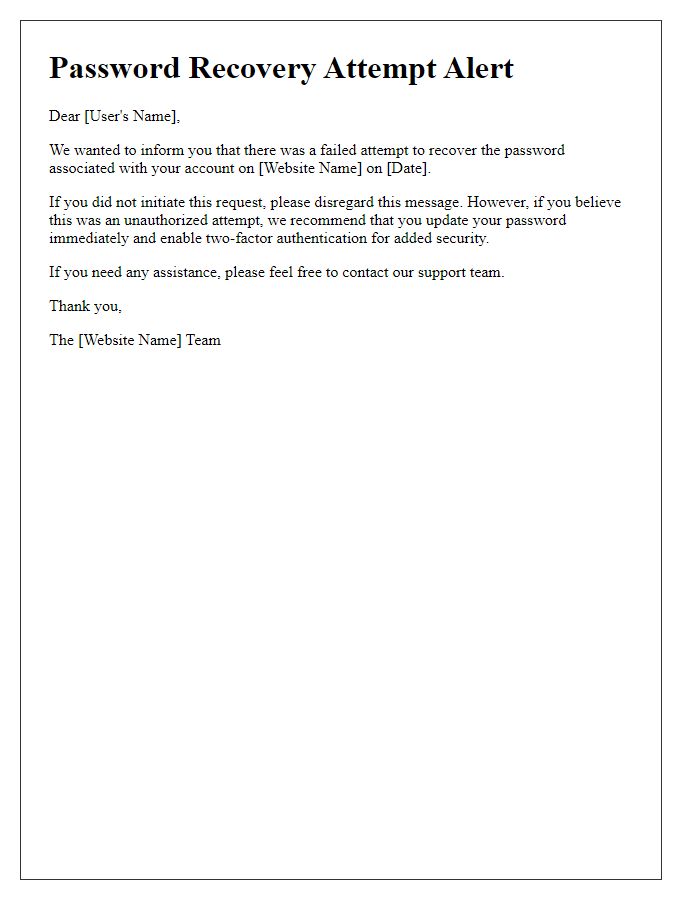 Letter template of failed password recovery attempt alert.