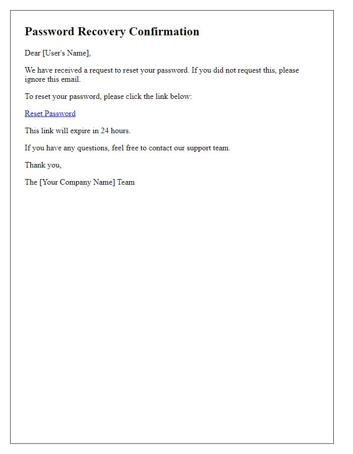 Letter template of password recovery confirmation.