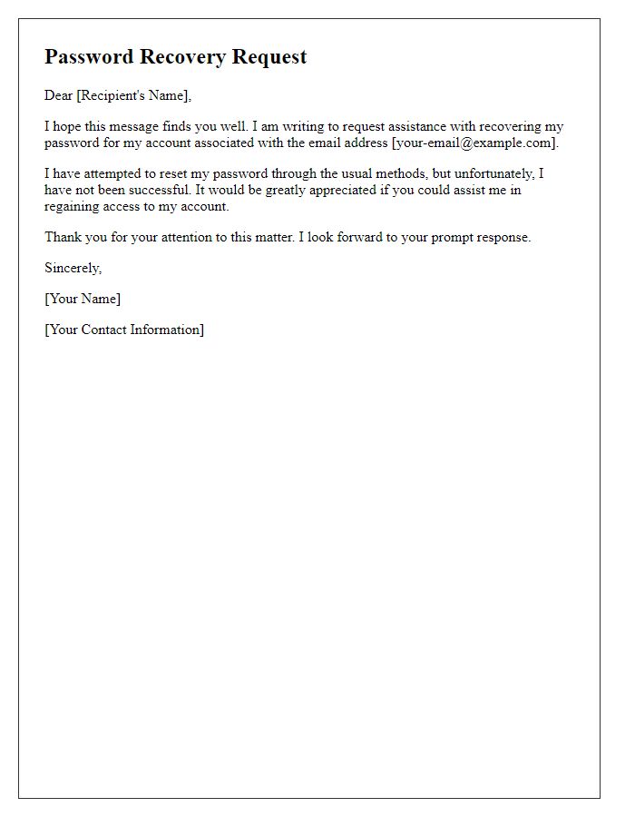 Letter template of password recovery request.