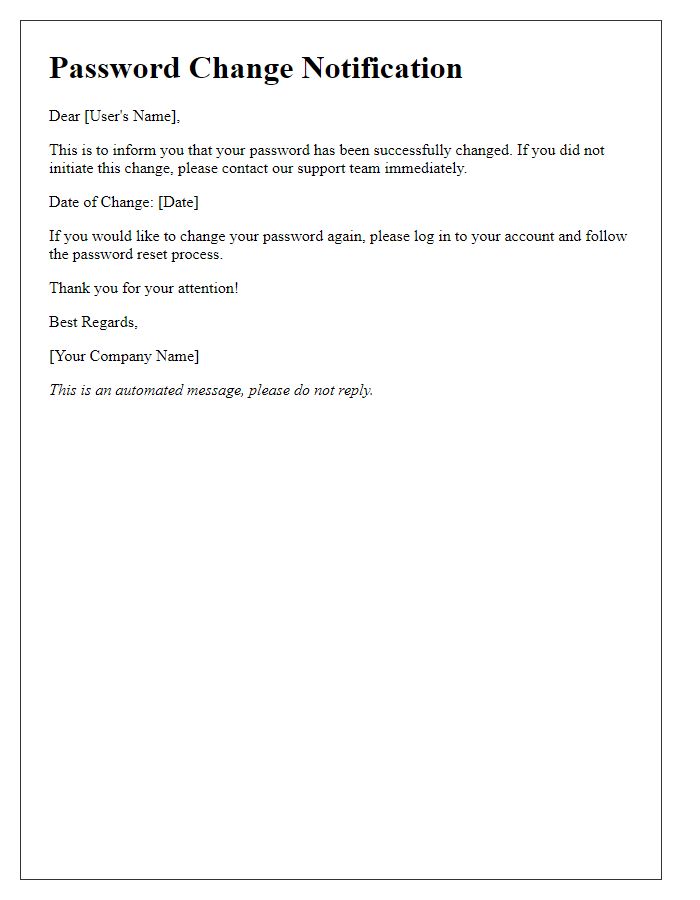 Letter template of secure password change notification.