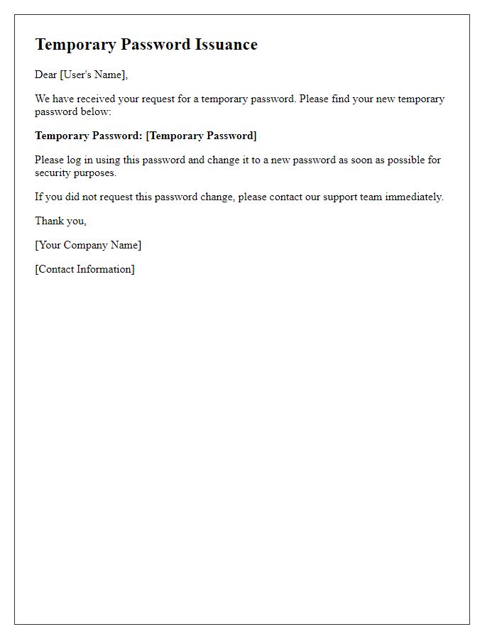 Letter template of temporary password issuance.