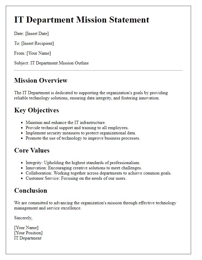 Letter template of IT department mission outline.