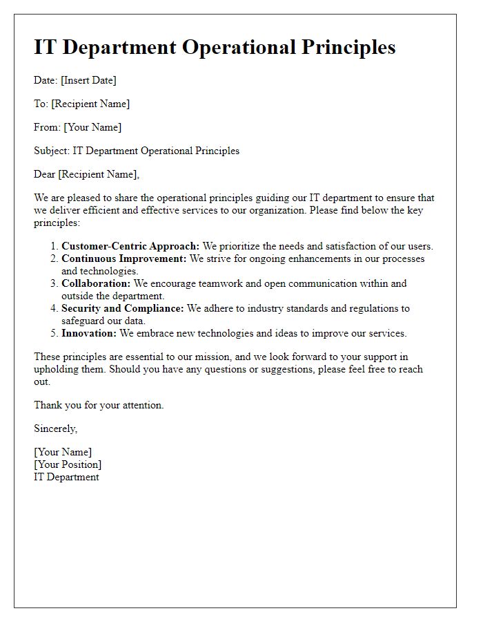 Letter template of IT department operational principles.