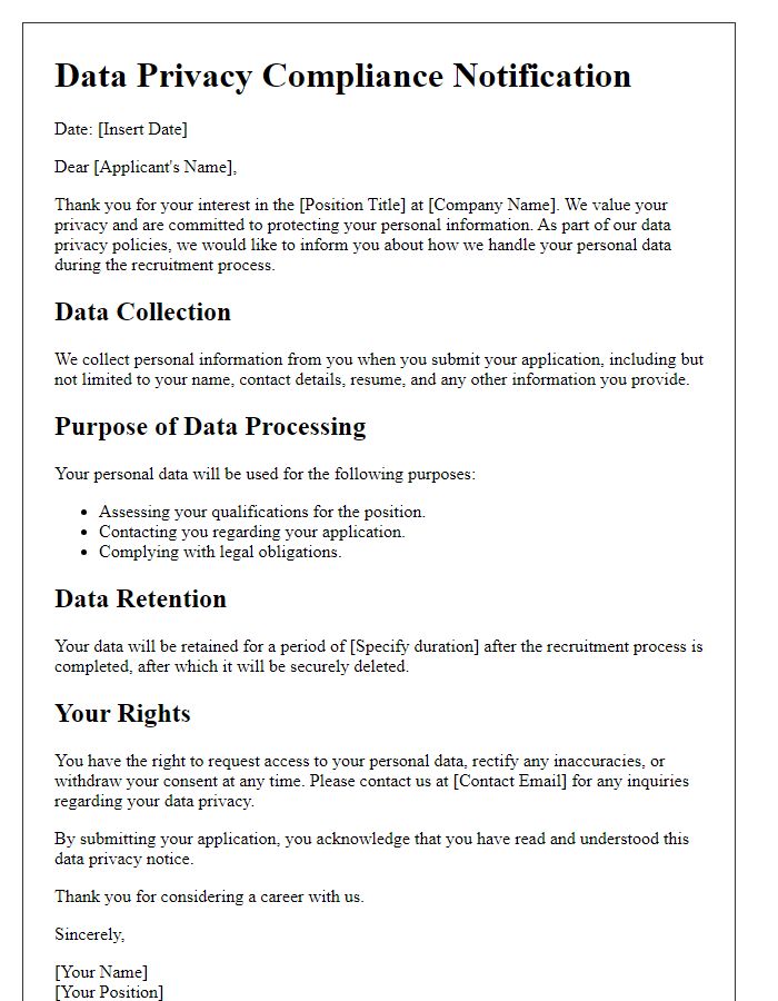 Letter template of data privacy compliance for applicants.