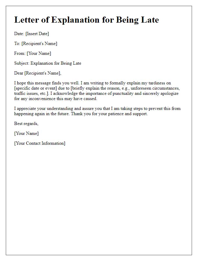 Letter template of explanation for being late