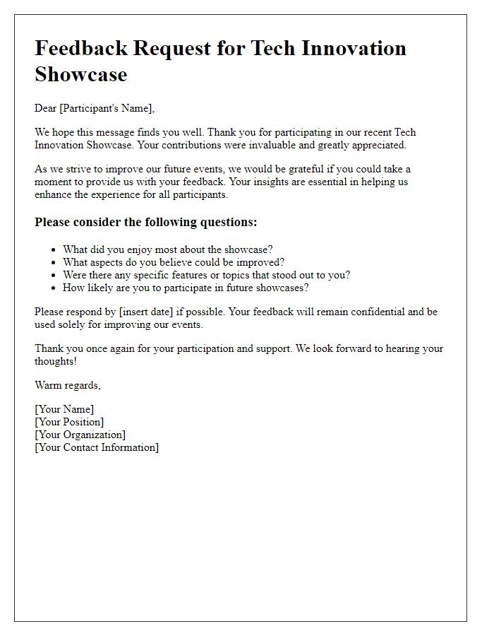 Letter template of Feedback Request for Tech Innovation Showcase Participants