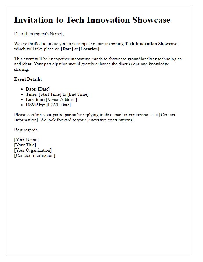 Letter template of Invitation for Tech Innovation Showcase Participants