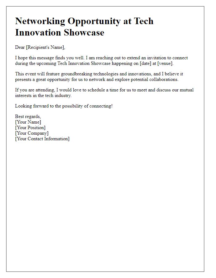 Letter template of Networking Opportunity at Tech Innovation Showcase