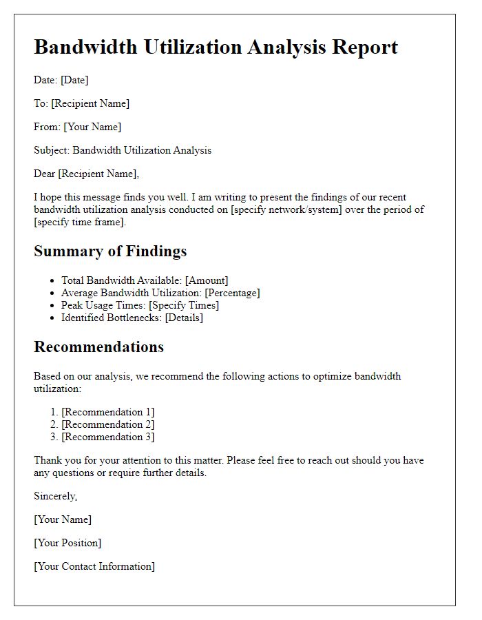 Letter template of bandwidth utilization analysis