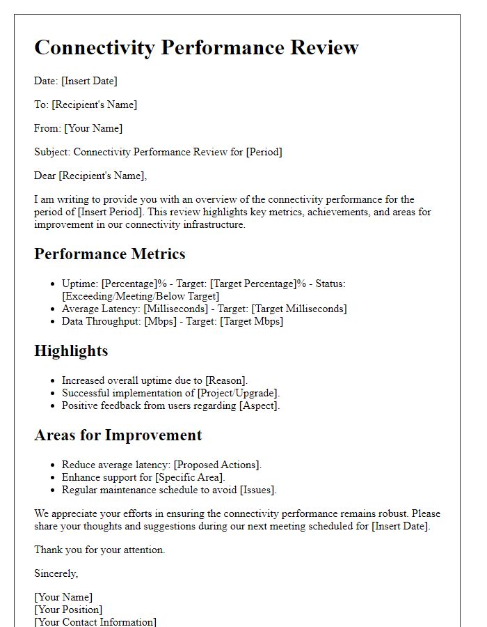 Letter template of connectivity performance review