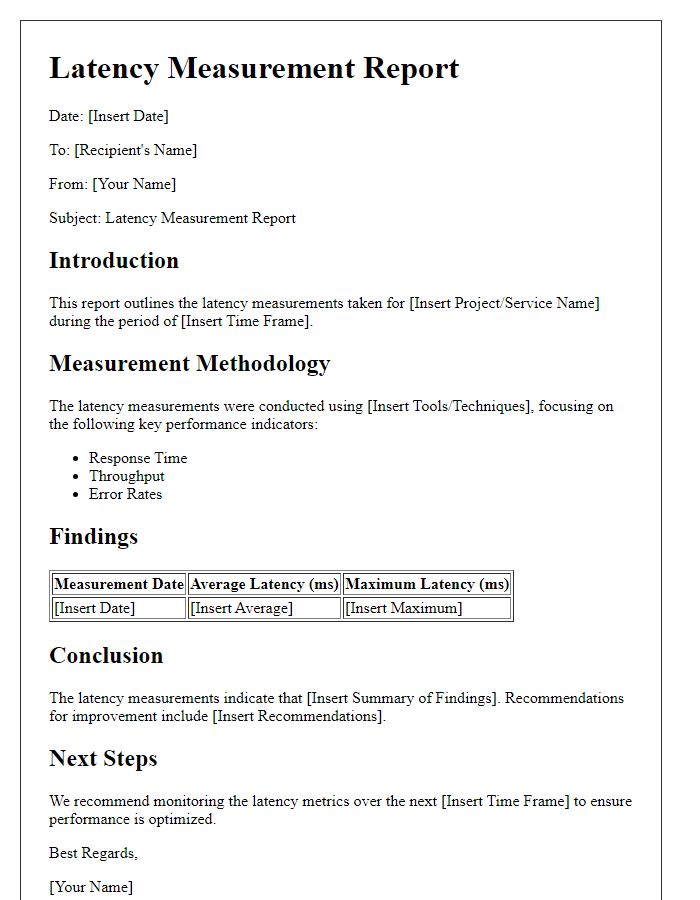 Letter template of latency measurement report