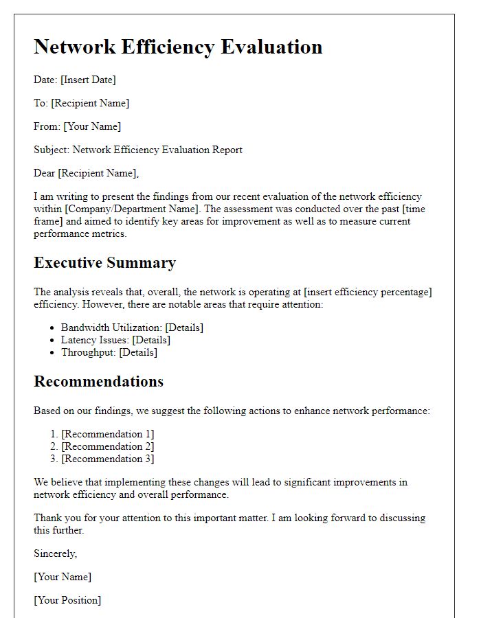 Letter template of network efficiency evaluation